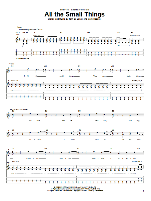 Blink 182 All The Small Things Sheet Music Notes & Chords for Guitar Lead Sheet - Download or Print PDF