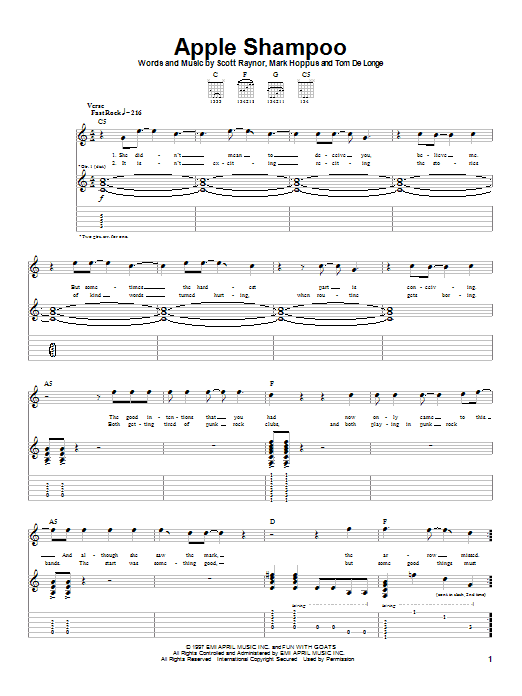 Blink-182 Apple Shampoo Sheet Music Notes & Chords for Guitar Tab - Download or Print PDF Blink-182 Apple Shampoo Sheet Music Notes & Chords for Guitar Tab - Download or Print PDF