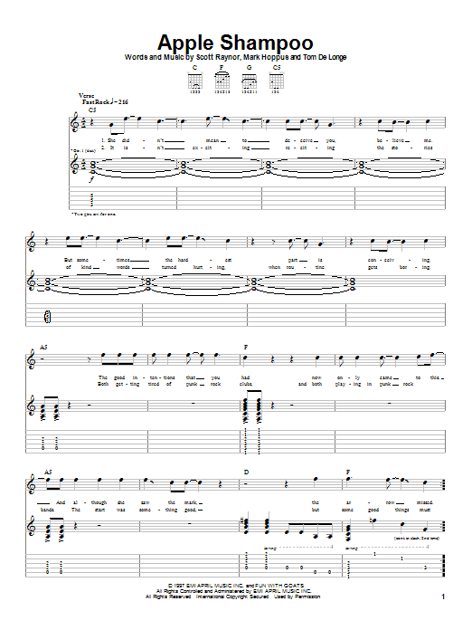 Blink-182 Apple Shampoo Sheet Music Notes & Chords for Guitar Tab - Download or Print PDF