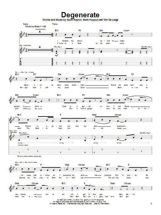 Blink-182 Degenerate Sheet Music Notes & Chords for Guitar Tab - Download or Print PDF Blink-182 Degenerate Sheet Music Notes & Chords for Guitar Tab - Download or Print PDF