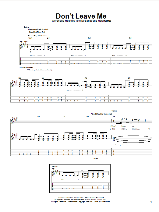 Blink-182 Don't Leave Me Sheet Music Notes & Chords for Guitar Tab - Download or Print PDF