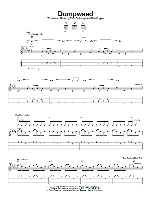Blink-182 Dumpweed Sheet Music Notes & Chords for Guitar Tab - Download or Print PDF