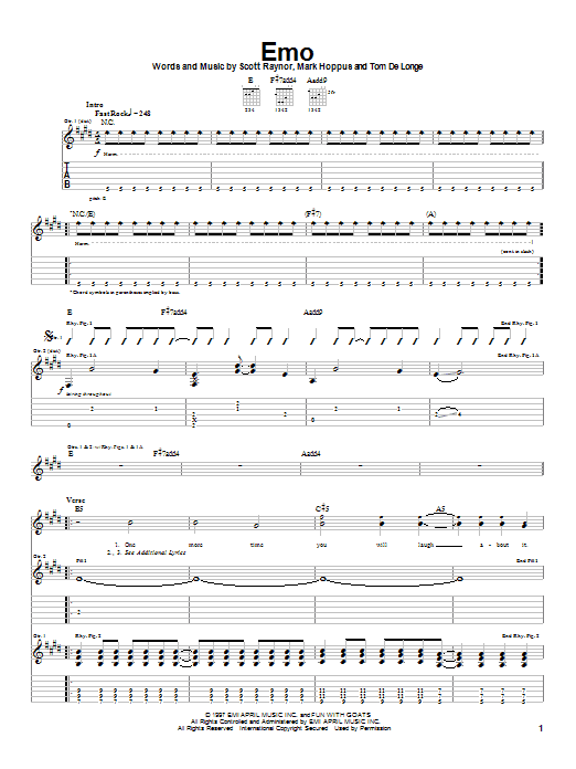 Blink-182 Emo Sheet Music Notes & Chords for Guitar Tab - Download or Print PDF