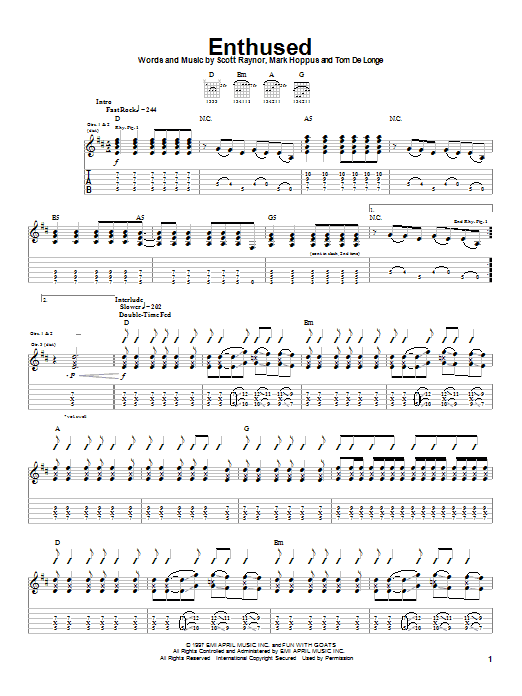 Blink-182 Enthused Sheet Music Notes & Chords for Guitar Tab - Download or Print PDF