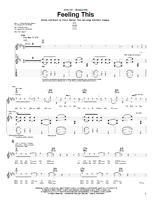 Blink-182 Feeling This Sheet Music Notes & Chords for Easy Guitar Tab - Download or Print PDF