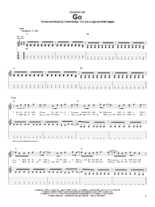 Blink-182 Go Sheet Music Notes & Chords for Guitar Tab - Download or Print PDF