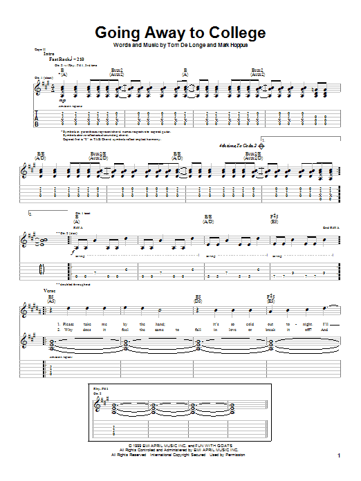 Blink-182 Going Away To College Sheet Music Notes & Chords for Guitar Tab - Download or Print PDF Blink-182 Going Away To College Sheet Music Notes & Chords for Guitar Tab - Download or Print PDF