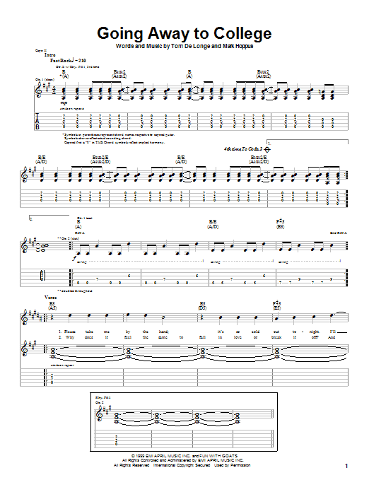 Blink-182 Going Away To College Sheet Music Notes & Chords for Guitar Tab - Download or Print PDF