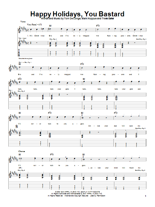 Blink-182 Happy Holidays, You Bastard Sheet Music Notes & Chords for Guitar Tab - Download or Print PDF