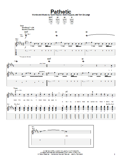 Blink 182 Pathetic Sheet Music Notes & Chords for Drums Transcription - Download or Print PDF
