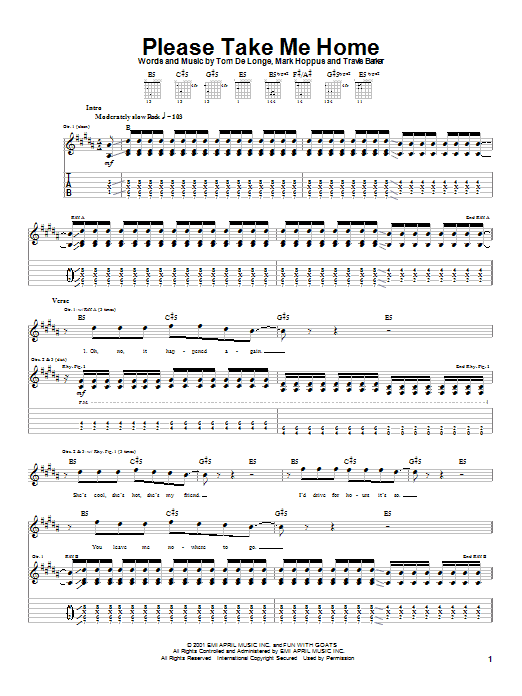 Blink-182 Please Take Me Home Sheet Music Notes & Chords for Guitar Tab - Download or Print PDF