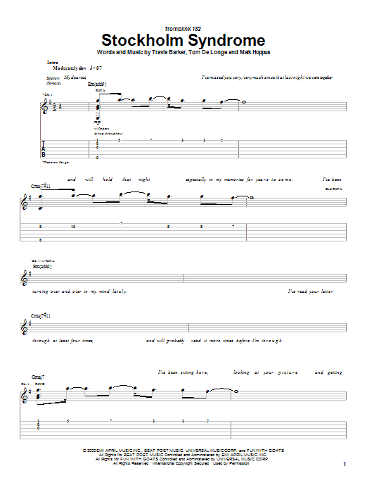 Blink-182 Stockholm Syndrome Sheet Music Notes & Chords for Guitar Tab - Download or Print PDF