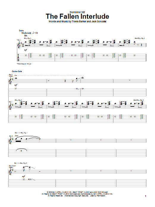 Blink-182 The Fallen Interlude Sheet Music Notes & Chords for Guitar Tab - Download or Print PDF