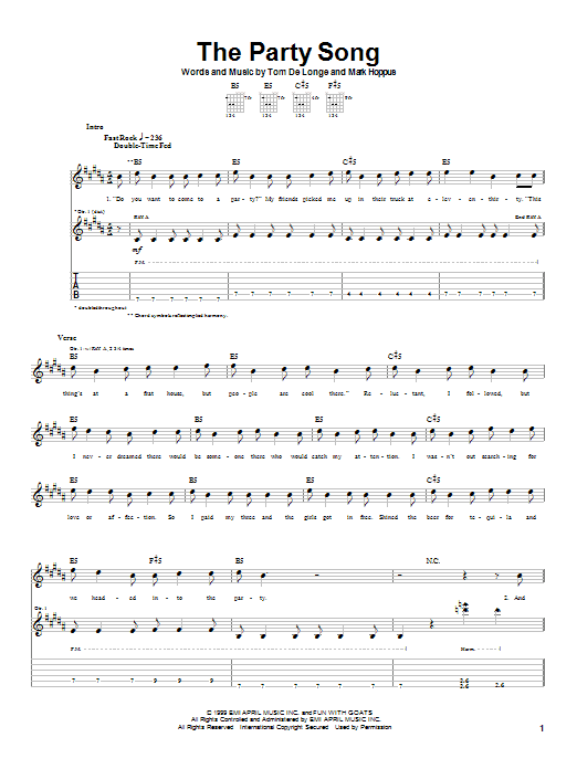 Blink-182 The Party Song Sheet Music Notes & Chords for Guitar Tab - Download or Print PDF Blink-182 The Party Song Sheet Music Notes & Chords for Guitar Tab - Download or Print PDF