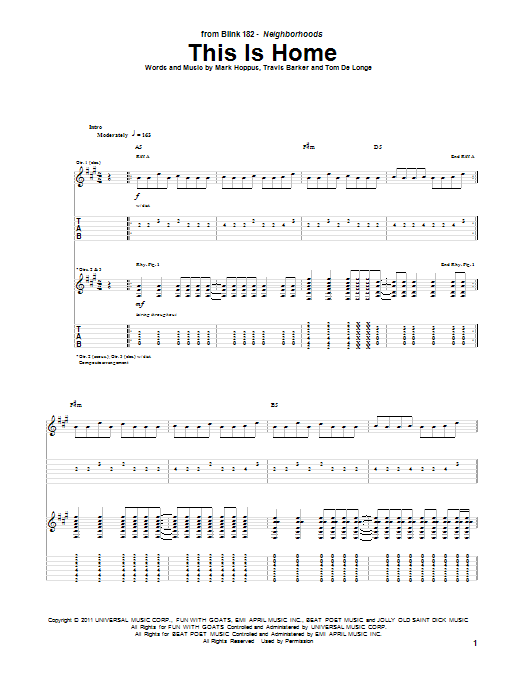 Blink-182 This Is Home Sheet Music Notes & Chords for Guitar Tab - Download or Print PDF