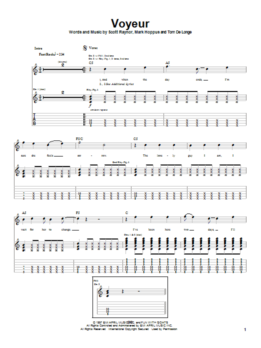 Blink-182 Voyeur Sheet Music Notes & Chords for Guitar Tab - Download or Print PDF