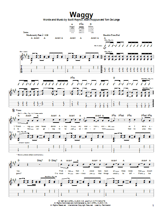 Blink-182 Waggy Sheet Music Notes & Chords for Guitar Tab - Download or Print PDF