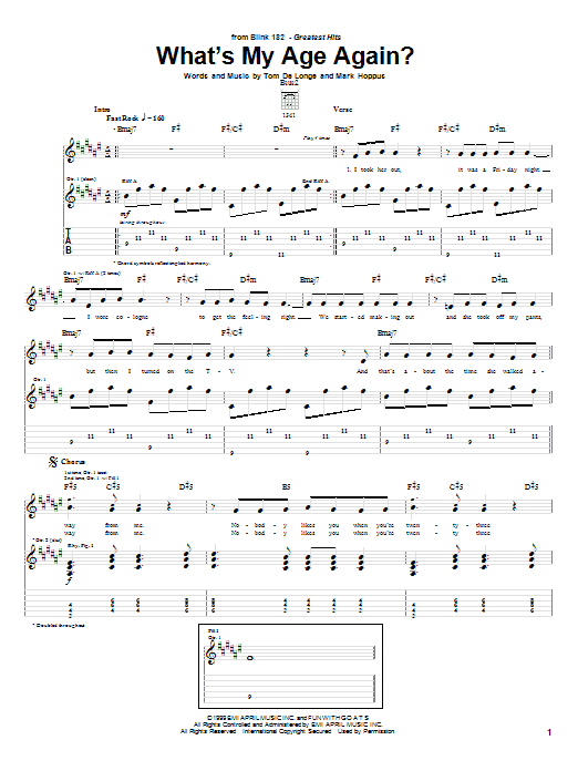 Blink-182 What's My Age Again? Sheet Music Notes & Chords for Easy Guitar - Download or Print PDF