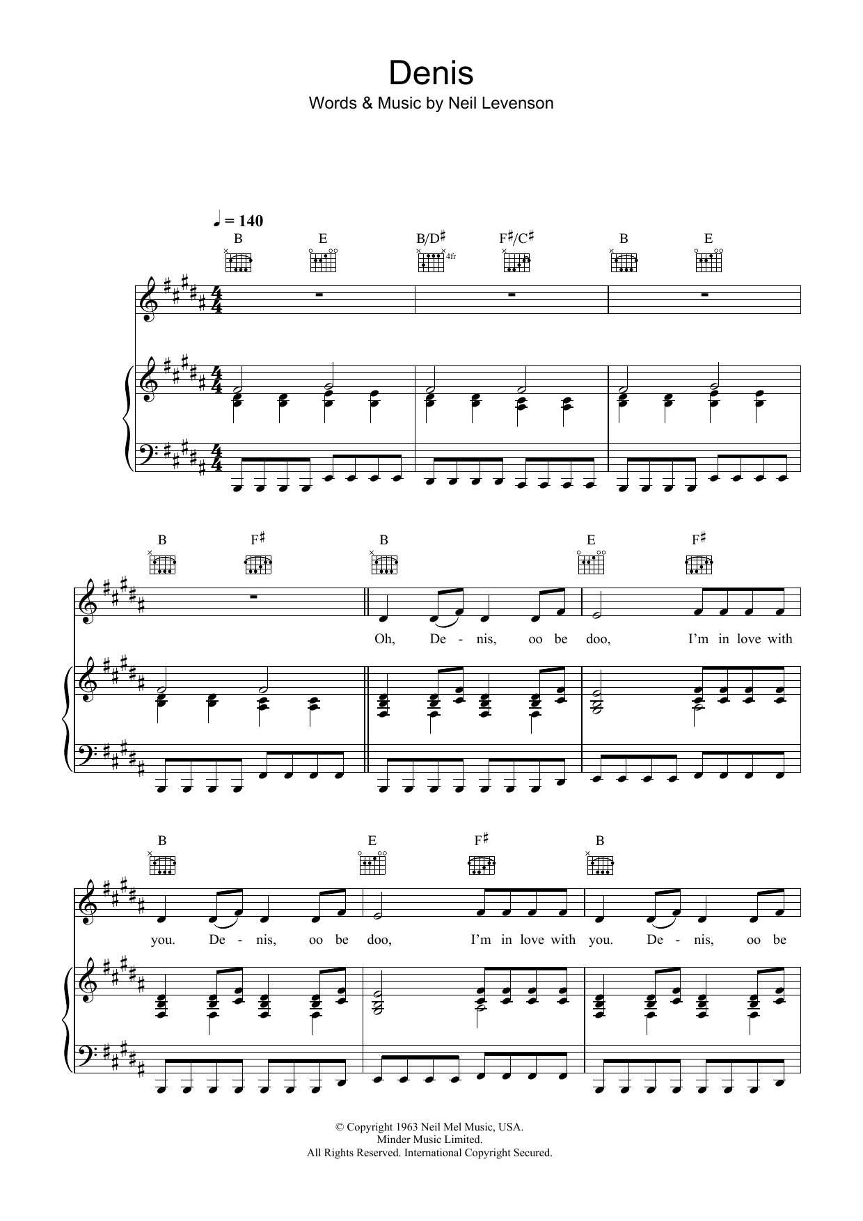 Blondie Denis Sheet Music Notes & Chords for Piano, Vocal & Guitar (Right-Hand Melody) - Download or Print PDF