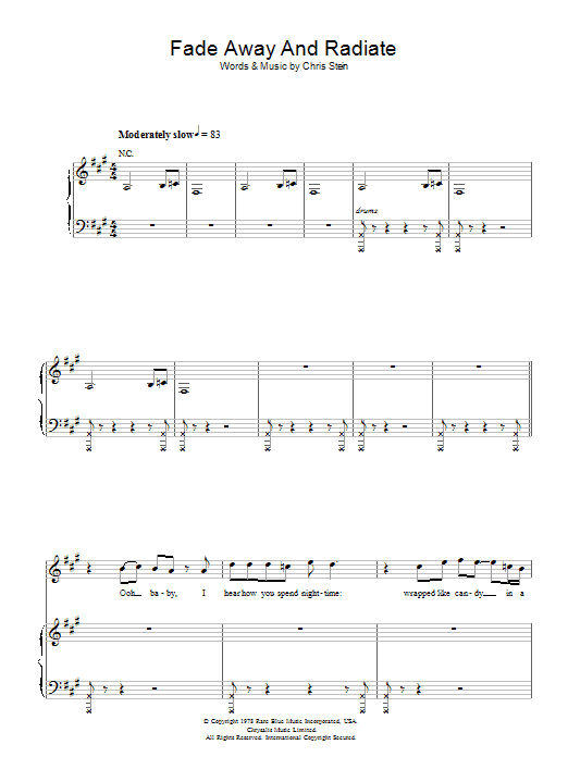 Blondie Fade Away And Radiate Sheet Music Notes & Chords for Piano, Vocal & Guitar - Download or Print PDF Blondie Fade Away And Radiate Sheet Music Notes & Chords for Piano, Vocal & Guitar - Download or Print PDF