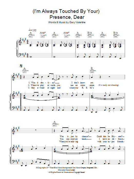 Blondie (I'm Always Touched By Your) Presence Dear Sheet Music Notes & Chords for Piano, Vocal & Guitar (Right-Hand Melody) - Download or Print PDF