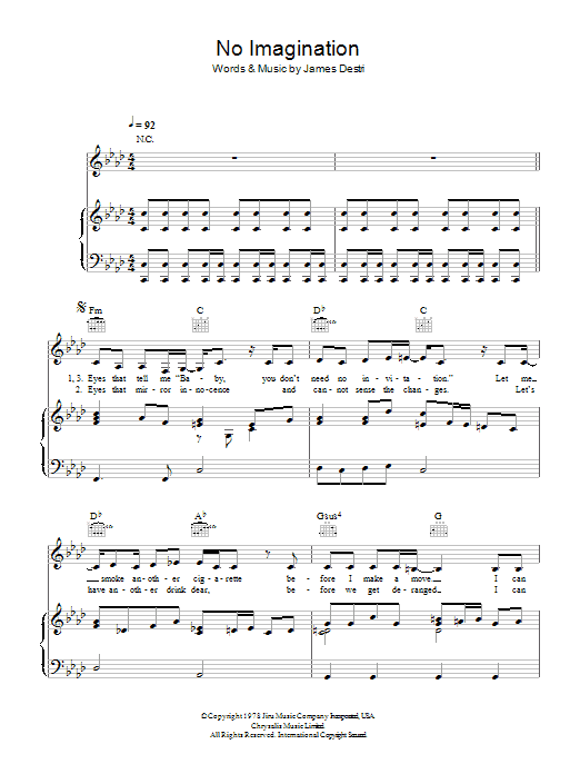 Blondie No Imagination Sheet Music Notes & Chords for Piano, Vocal & Guitar - Download or Print PDF