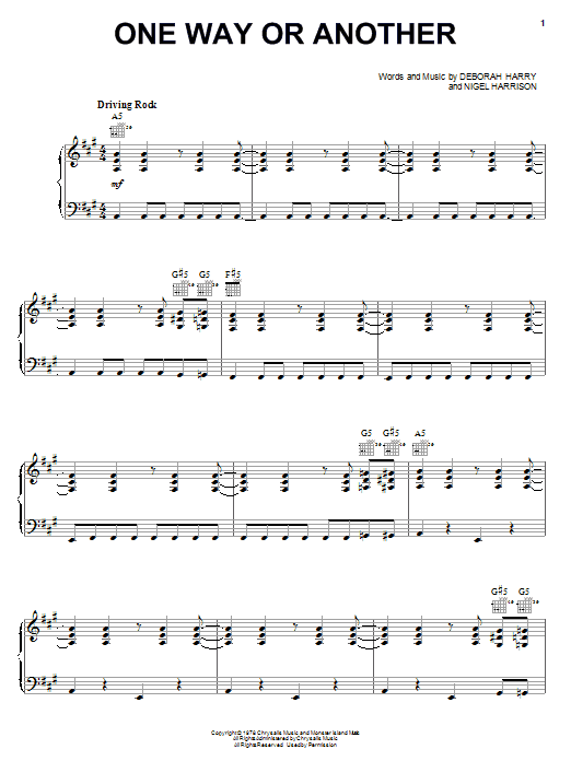 Blondie One Way Or Another Sheet Music Notes & Chords for Piano, Vocal & Guitar - Download or Print PDF