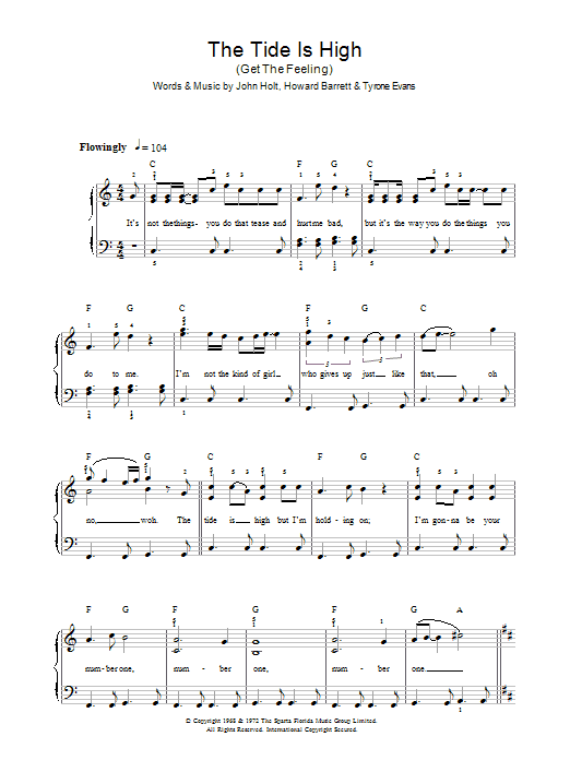 Blondie The Tide Is High (Get The Feeling) Sheet Music Notes & Chords for 5-Finger Piano - Download or Print PDF