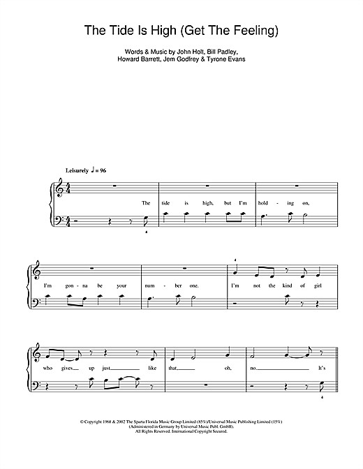 The Tide Is High (Get The Feeling) sheet music