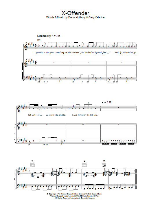 Blondie X-Offender Sheet Music Notes & Chords for Piano, Vocal & Guitar - Download or Print PDF