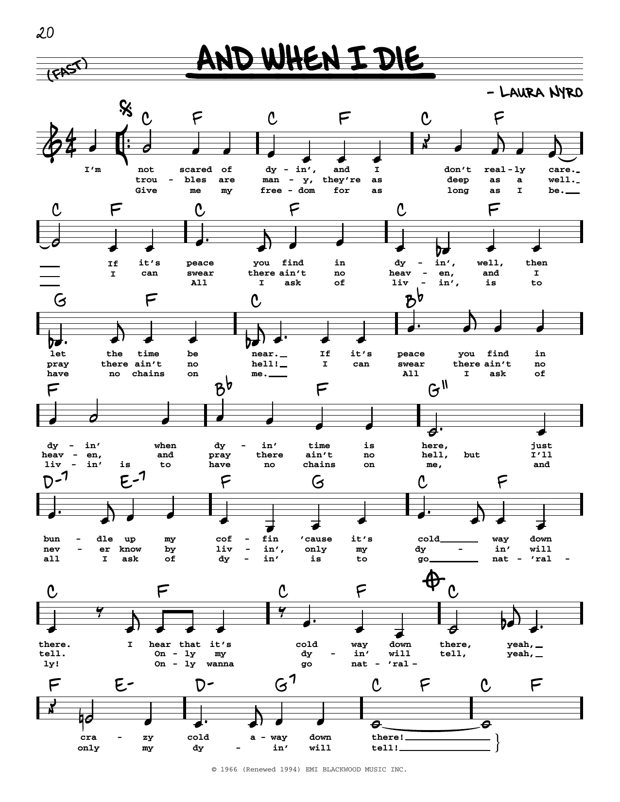 Blood, Sweat & Tears And When I Die (Low Voice) Sheet Music Notes & Chords for Real Book – Melody, Lyrics & Chords - Download or Print PDF