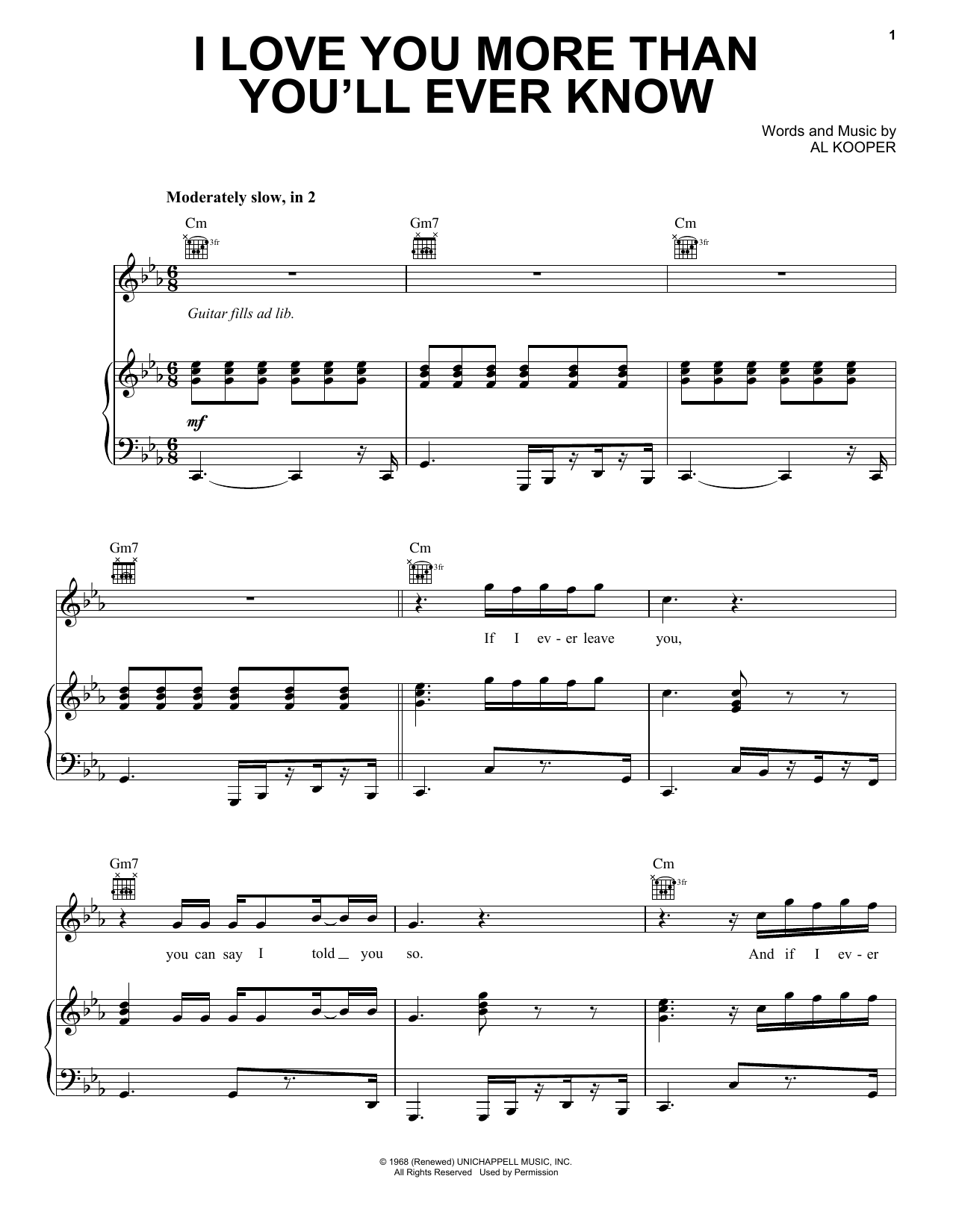 Blood, Sweat & Tears I Love You More Than You'll Ever Know Sheet Music Notes & Chords for Piano, Vocal & Guitar (Right-Hand Melody) - Download or Print PDF