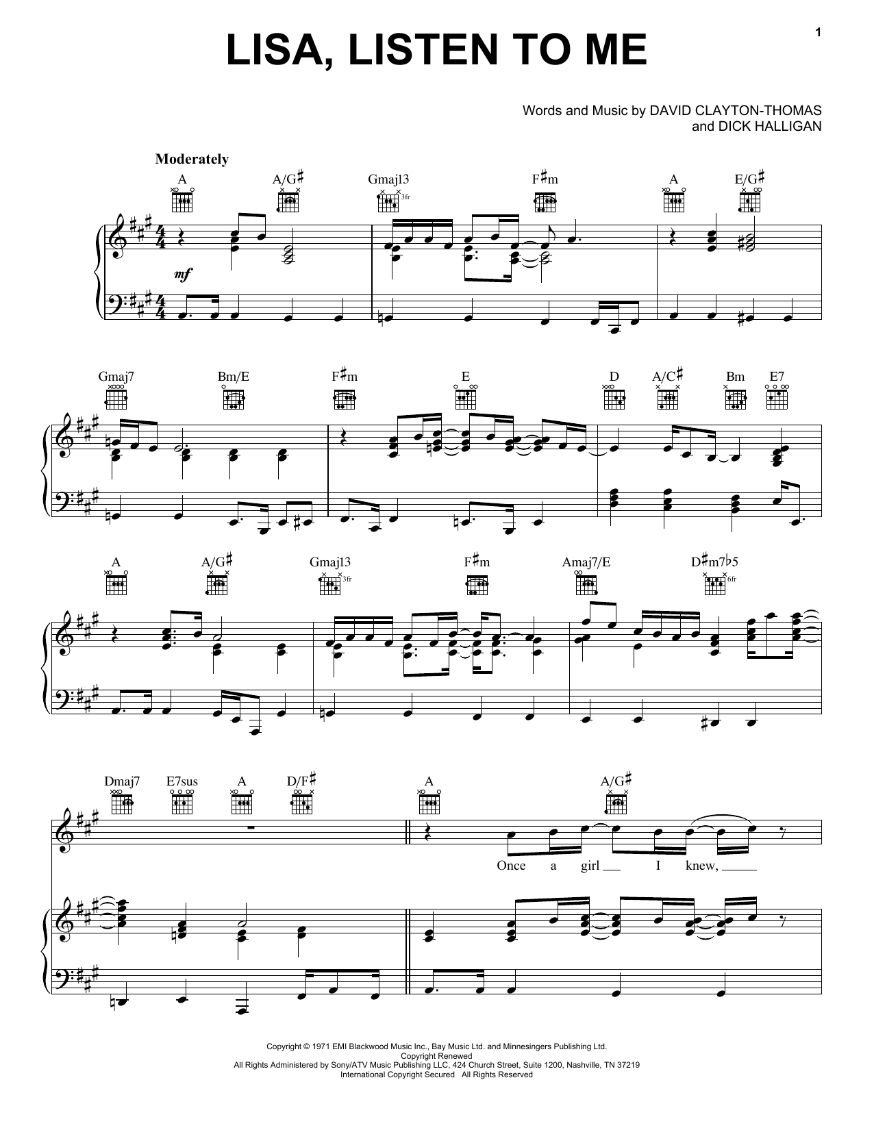 Blood, Sweat & Tears Lisa, Listen To Me Sheet Music Notes & Chords for Piano, Vocal & Guitar (Right-Hand Melody) - Download or Print PDF Blood, Sweat & Tears Lisa, Listen To Me Sheet Music Notes & Chords for Piano, Vocal & Guitar (Right-Hand Melody) - Download or Print PDF