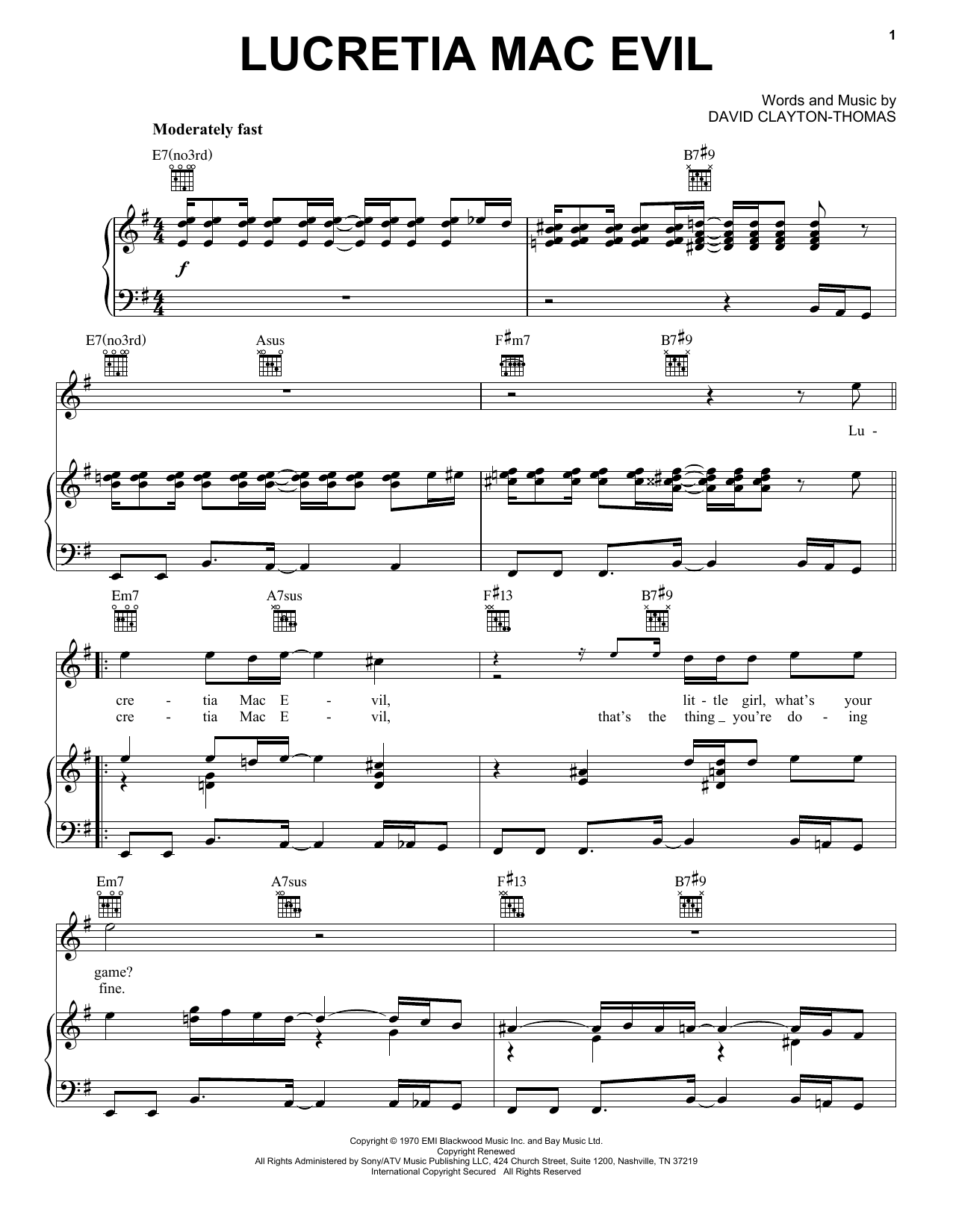 Blood, Sweat & Tears Lucretia Mac Evil Sheet Music Notes & Chords for Piano, Vocal & Guitar (Right-Hand Melody) - Download or Print PDF
