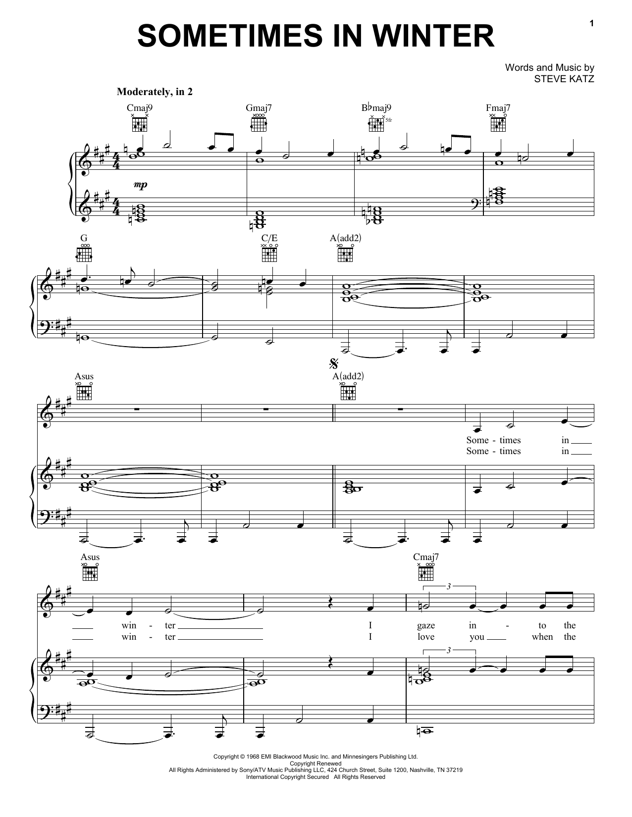 Blood, Sweat & Tears Sometimes In Winter Sheet Music Notes & Chords for Piano, Vocal & Guitar (Right-Hand Melody) - Download or Print PDF