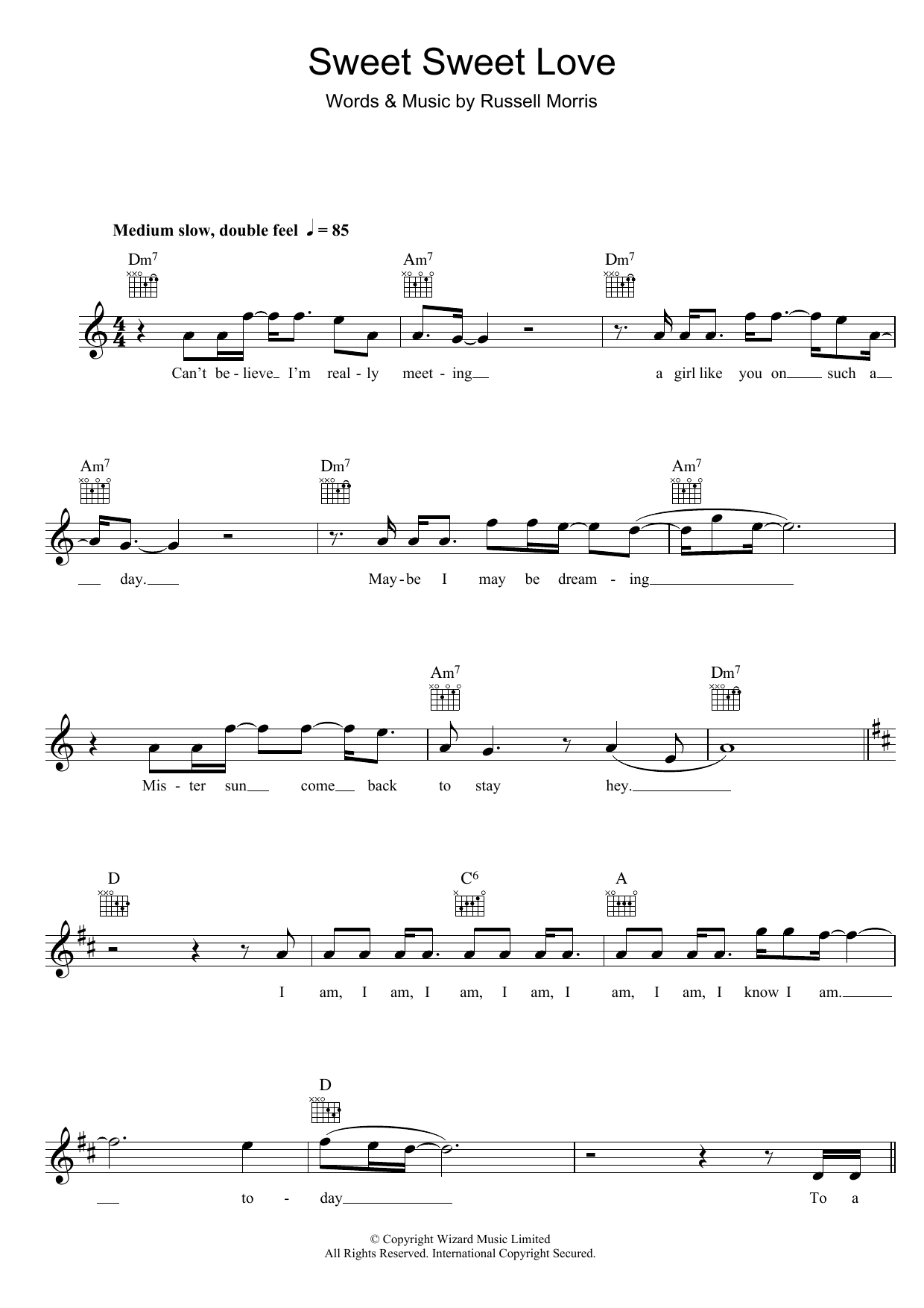 Russell Morris Sweet Sweet Love Sheet Music Notes & Chords for Melody Line, Lyrics & Chords - Download or Print PDF