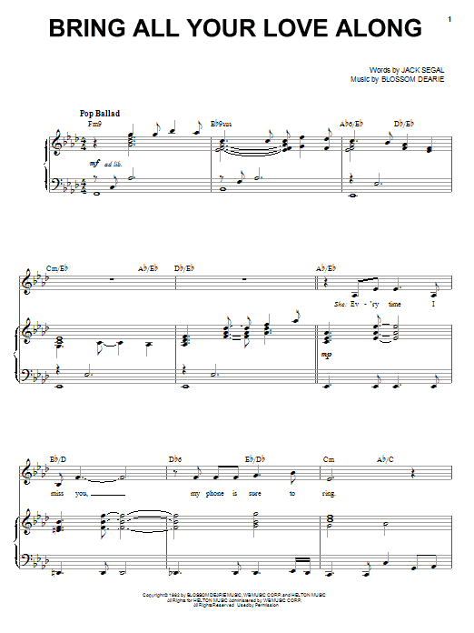 Blossom Dearie Bring All Your Love Along Sheet Music Notes & Chords for Piano, Vocal & Guitar (Right-Hand Melody) - Download or Print PDF