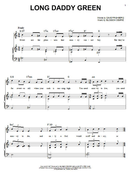 Blossom Dearie Long Daddy Green Sheet Music Notes & Chords for Piano, Vocal & Guitar (Right-Hand Melody) - Download or Print PDF Blossom Dearie Long Daddy Green Sheet Music Notes & Chords for Piano, Vocal & Guitar (Right-Hand Melody) - Download or Print PDF