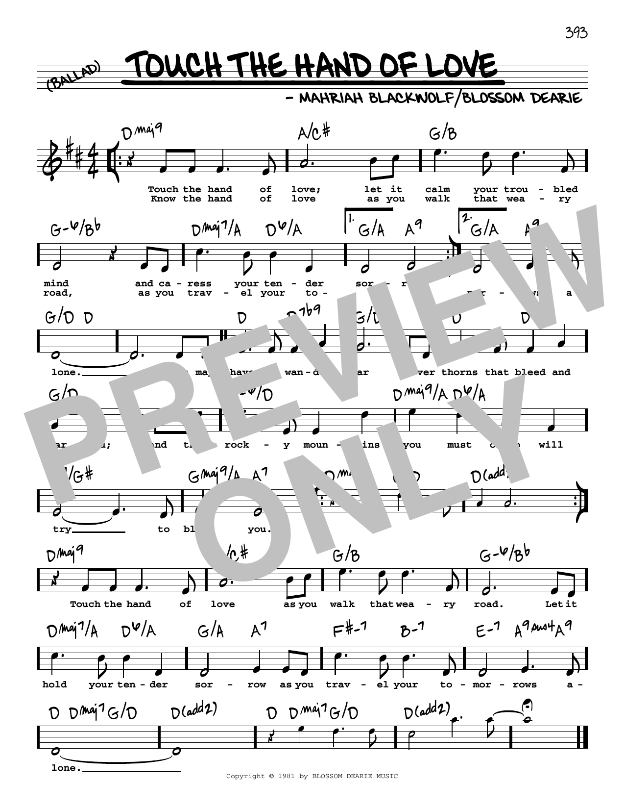 Blossom Dearie Touch The Hand Of Love (High Voice) Sheet Music Notes & Chords for Real Book – Melody, Lyrics & Chords - Download or Print PDF