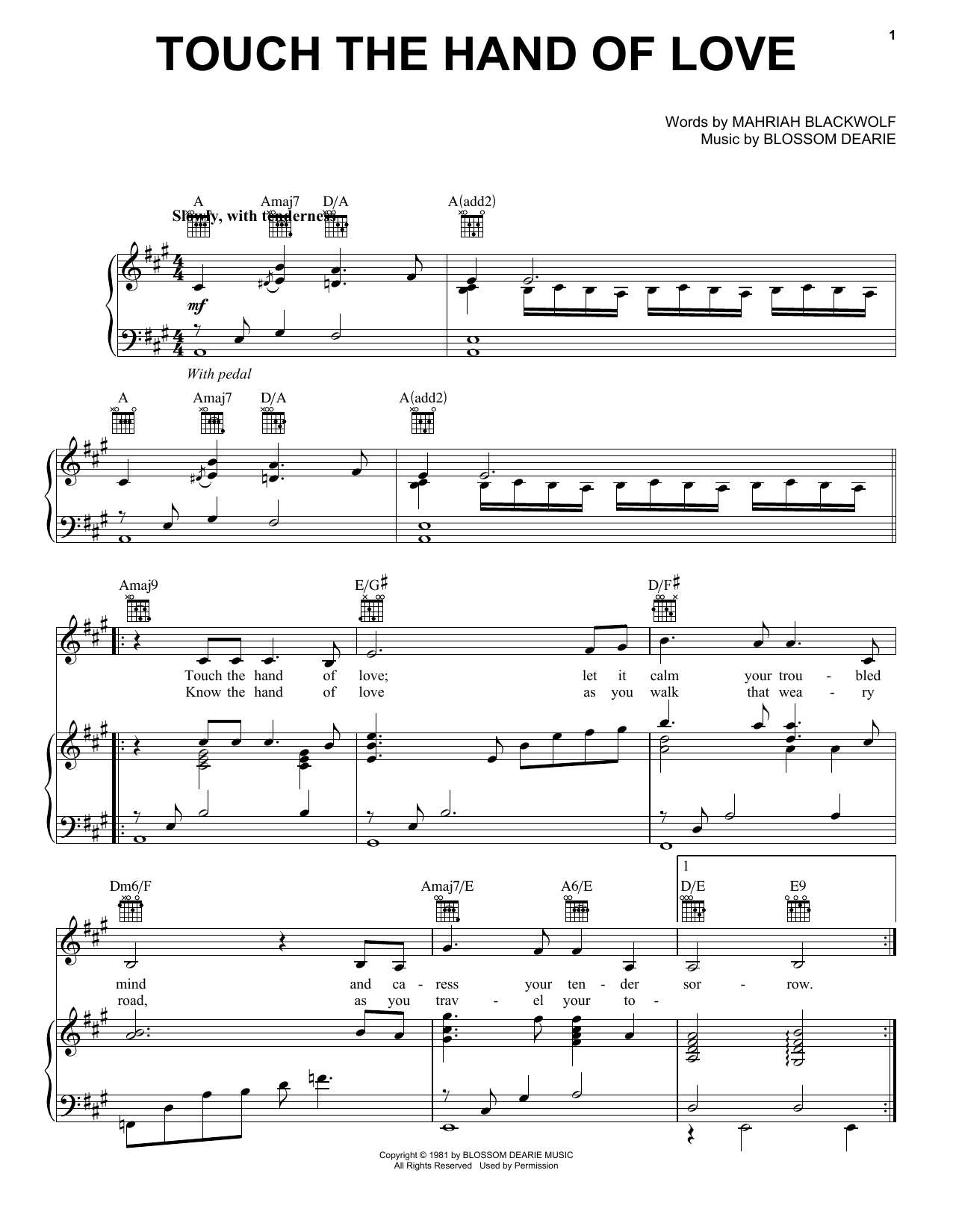 Blossom Dearie Touch The Hand Of Love Sheet Music Notes & Chords for Piano (Big Notes) - Download or Print PDF