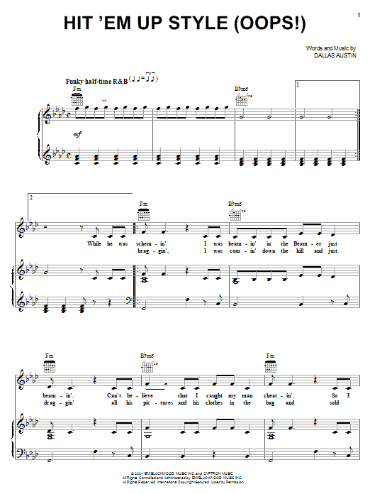 Blu Cantrell Hit 'Em Up Style (Oops!) sheet music notes and chords. Download Printable PDF.