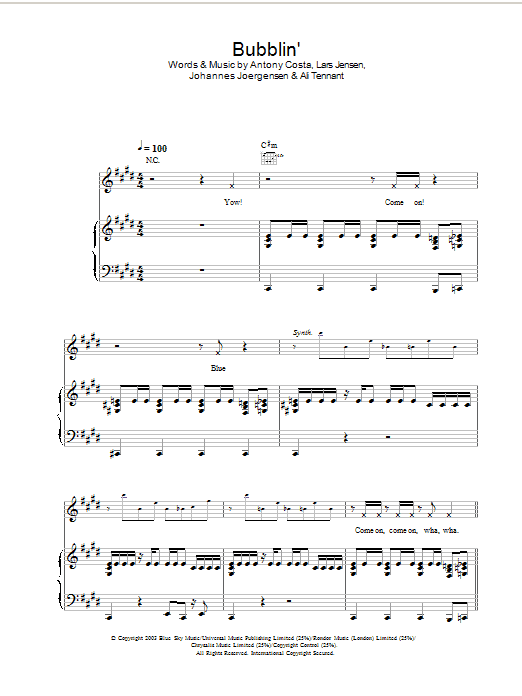 Blue Bubblin' Sheet Music Notes & Chords for Piano, Vocal & Guitar - Download or Print PDF