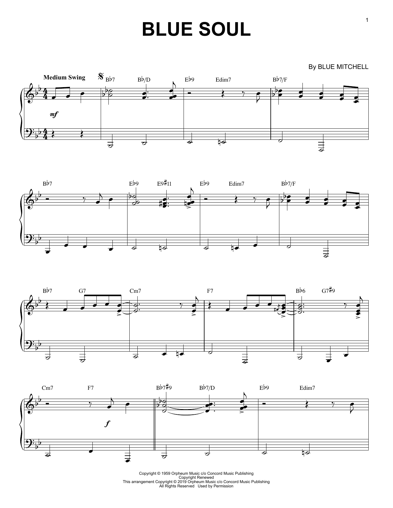 Blue Mitchell Blue Soul [Jazz version] Sheet Music Notes & Chords for Piano Solo - Download or Print PDF