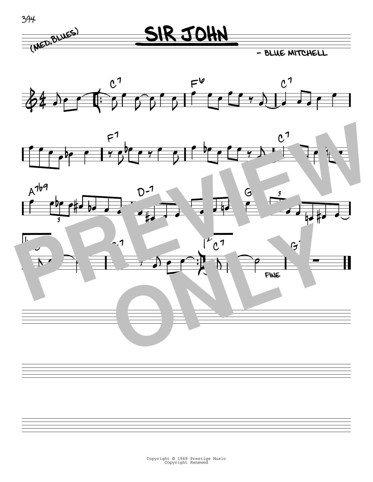 Blue Mitchell Sir John Sheet Music Notes & Chords for Real Book – Melody & Chords - Download or Print PDF