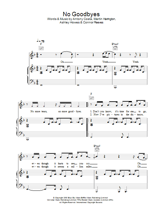 Blue No Goodbyes Sheet Music Notes & Chords for Piano, Vocal & Guitar - Download or Print PDF