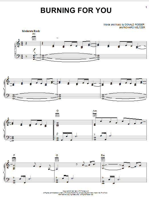 Blue Oyster Cult Burning For You Sheet Music Notes & Chords for Piano, Vocal & Guitar (Right-Hand Melody) - Download or Print PDF