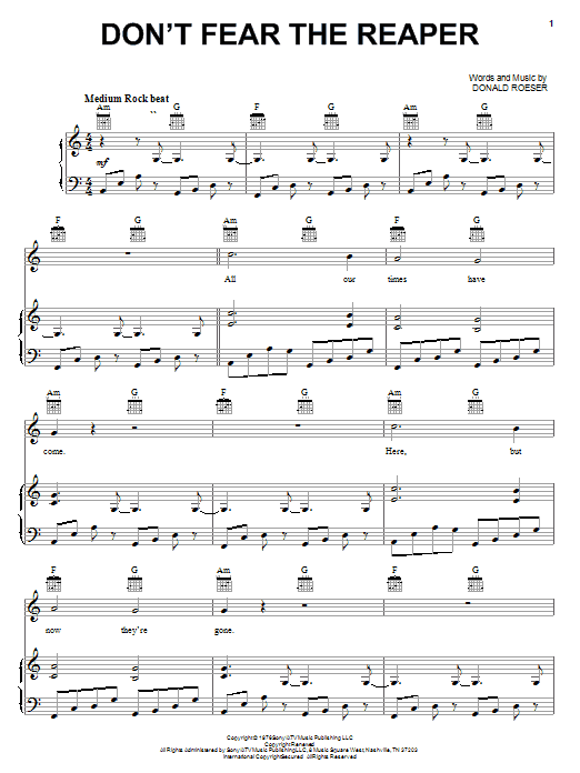 Blue Oyster Cult Don't Fear The Reaper Sheet Music Notes & Chords for Easy Guitar Tab - Download or Print PDF