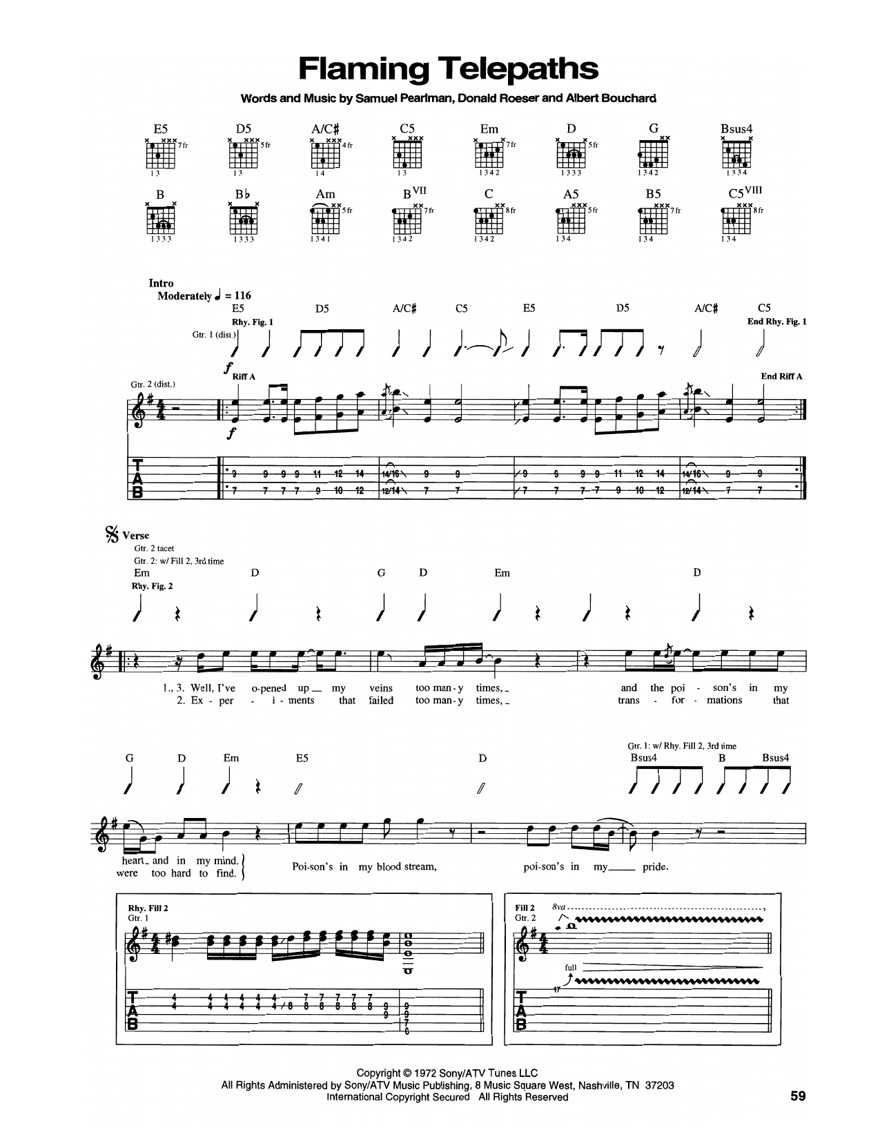 Blue Öyster Cult Flaming Telepaths Sheet Music Notes & Chords for Guitar Tab - Download or Print PDF