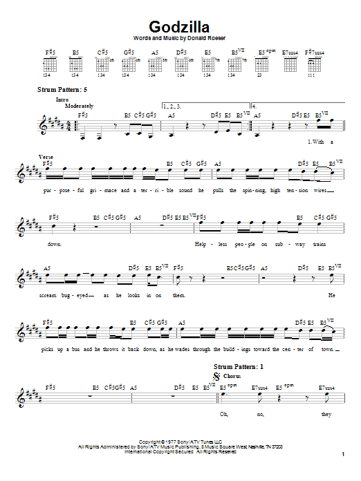 Blue Oyster Cult Godzilla Sheet Music Notes & Chords for Guitar Tab Play-Along - Download or Print PDF