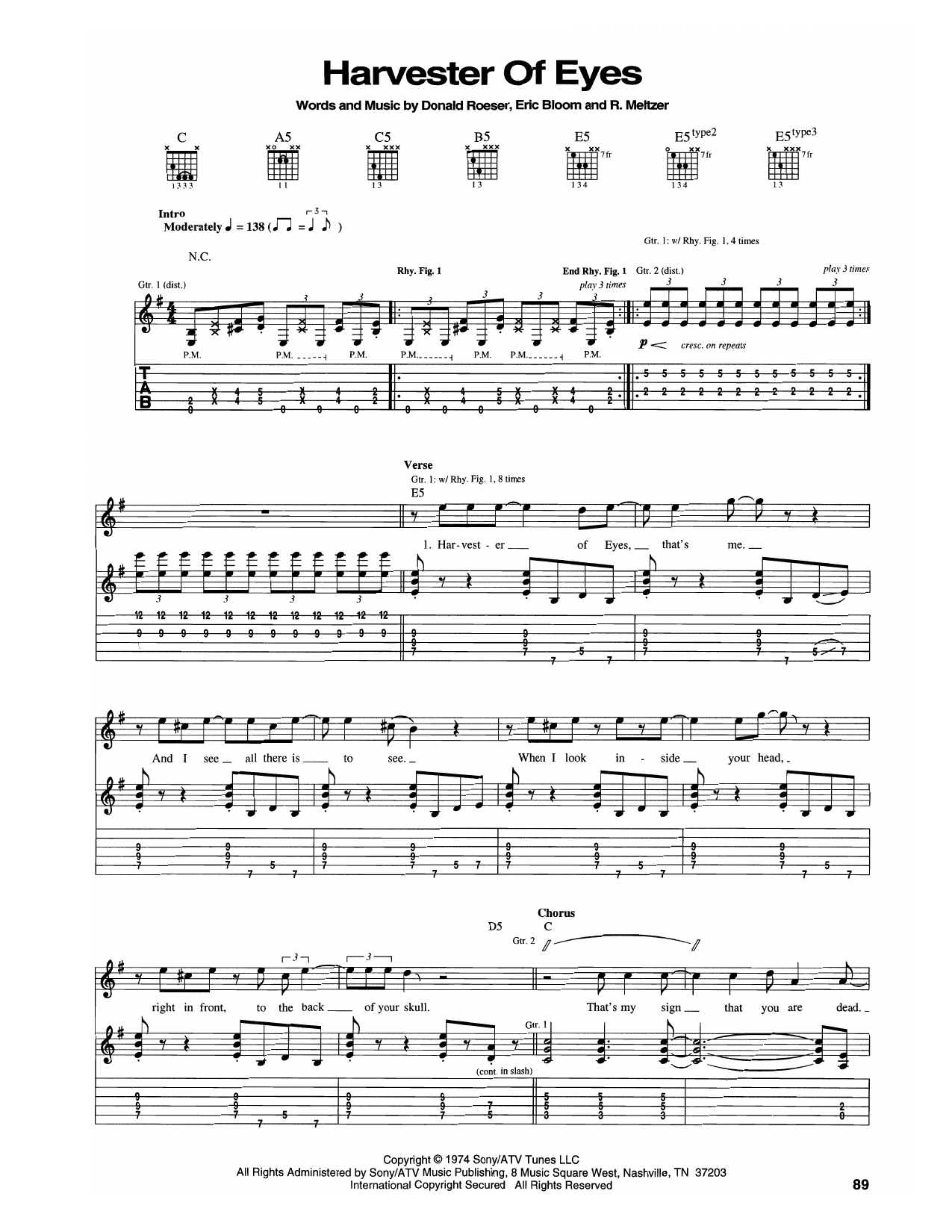 Blue Öyster Cult Harvester Of Eyes Sheet Music Notes & Chords for Guitar Tab - Download or Print PDF